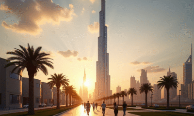 Almas Tower au lever du soleil à Dubaï avec skyline moderne