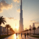 Almas Tower au lever du soleil à Dubaï avec skyline moderne