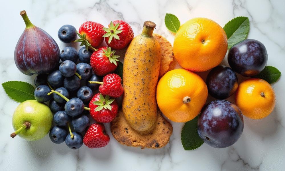 Assortiment de fruits frais commençant par I sur plan rapproché