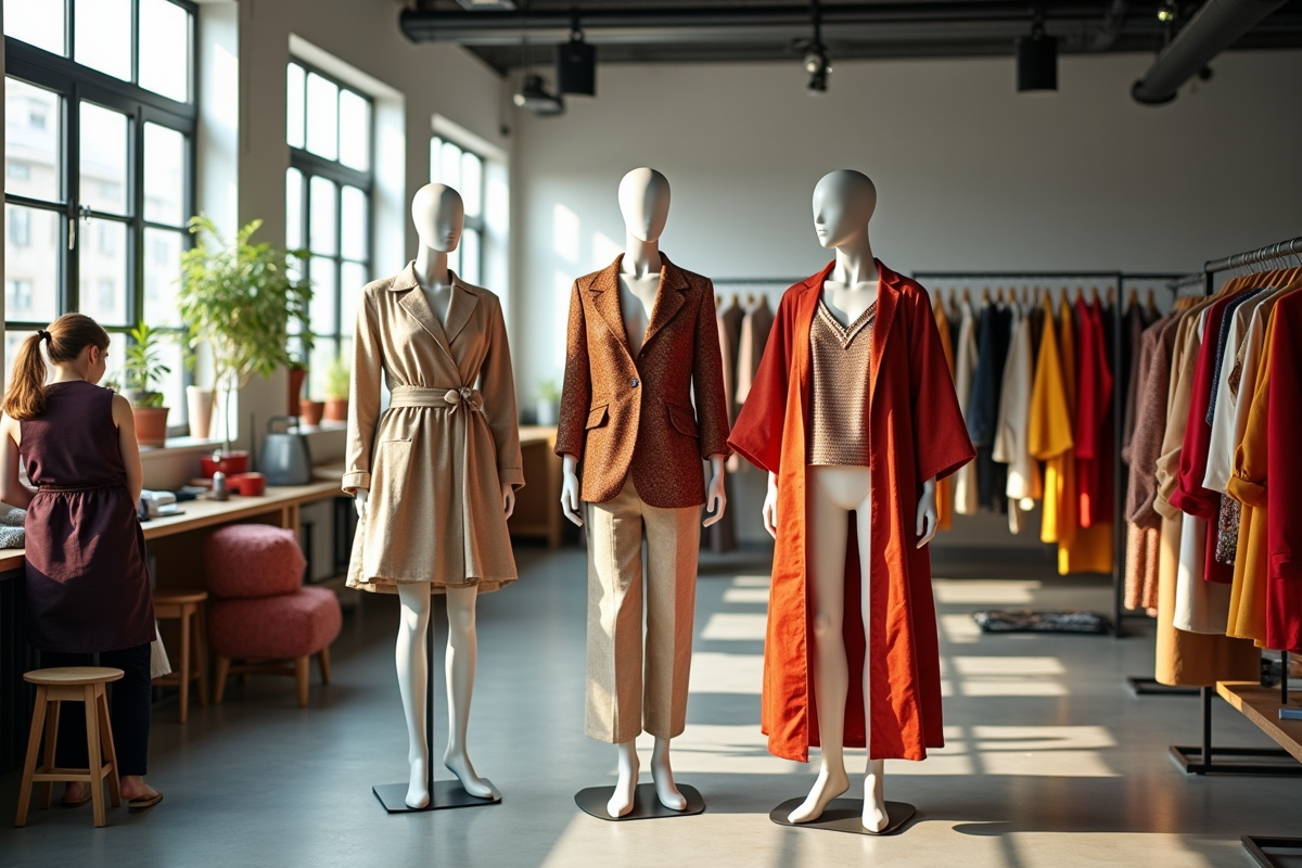 Mannequins et créateurs dans un studio de mode lumineux
