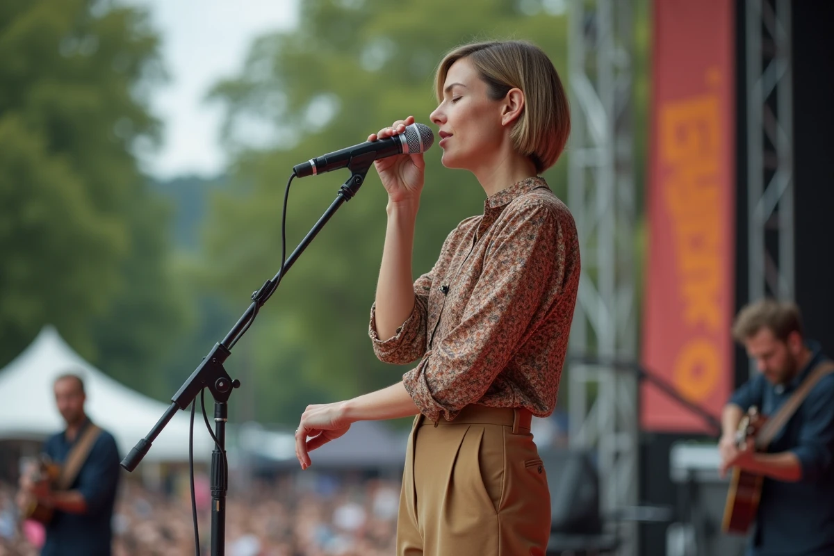 Femme chanteuse en scène lors du festival Vieilles Charrues