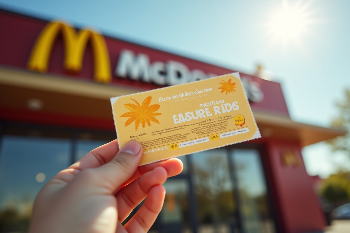 Chèque vacances devant un restaurant McDonald's en journée
