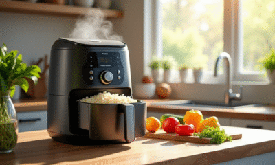 Cuisine moderne avec une friteuse Ninja et riz chaud