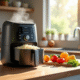 Cuisine moderne avec une friteuse Ninja et riz chaud