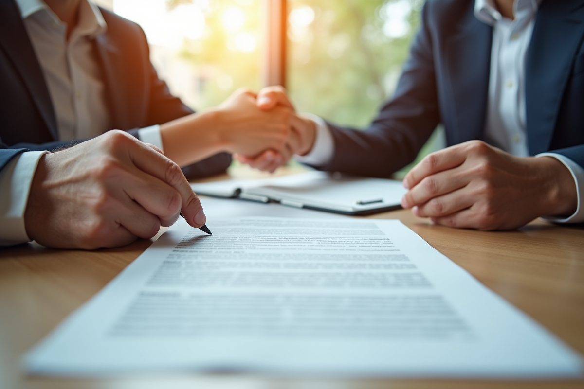 Échange de documents juridiques sur un bureau moderne
