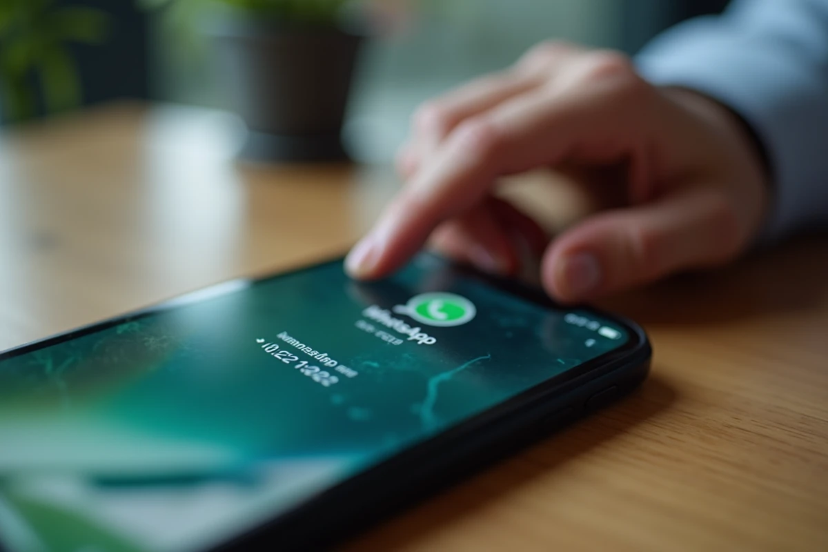 Gros plan d'un écran de smartphone affichant une notification WhatsApp d'un numéro +212 du Maroc