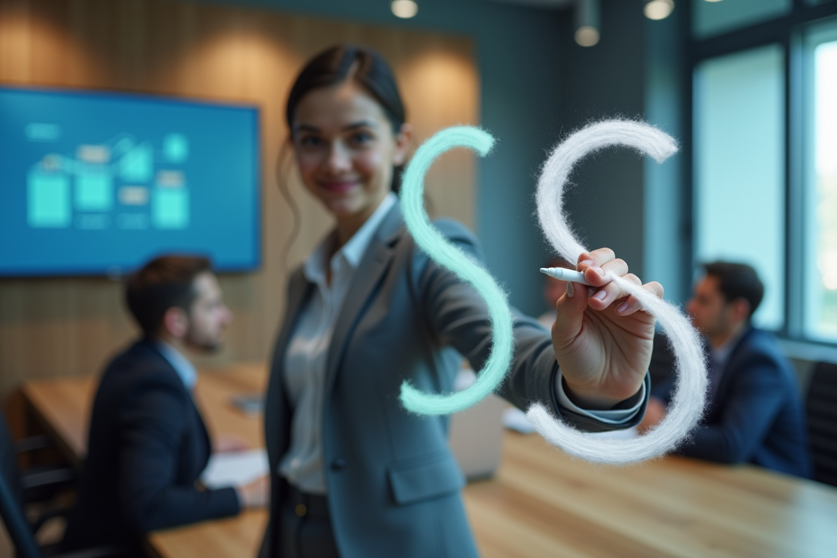 Jeune femme dessine un grand S lors d