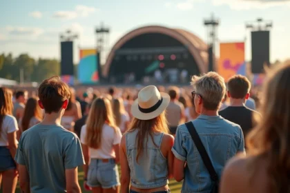 Groupe de jeunes et fans de musique lors du festival Vieilles Charrues