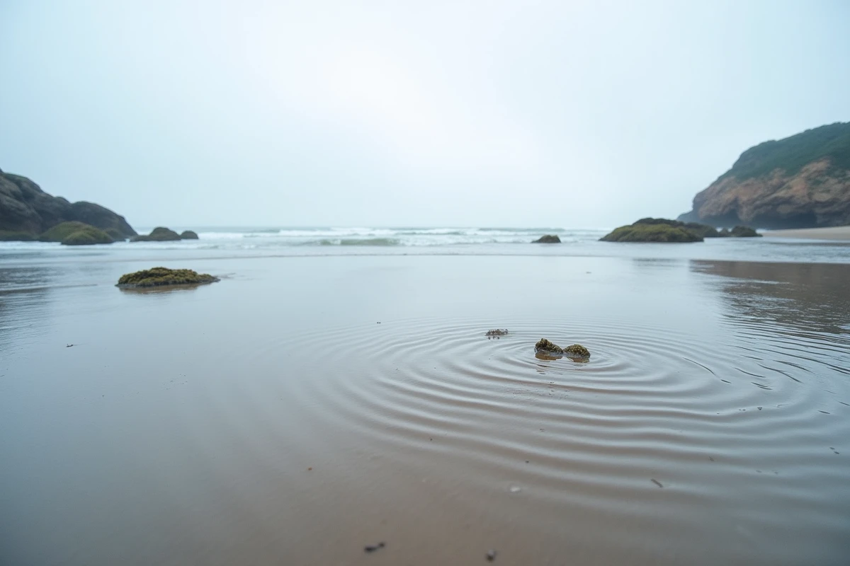 Grande marée à Saint-Hilaire-de-Riez : plage découverte à marée basse avec étendues de sable mouillé et rochers apparents