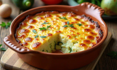 Gratin de courgettes et pommes de terre doré en plat rustique