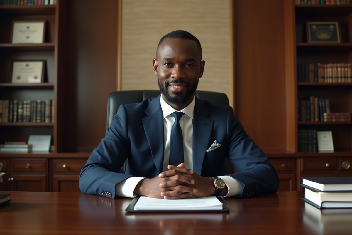 Homme africain en costume dans un bureau élégant
