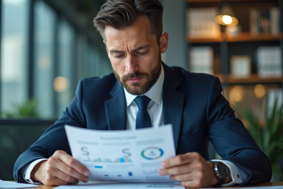 Homme d'affaires concentré examine un rapport financier