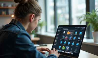 Jeune professionnel utilisant un ordinateur avec interface Pix