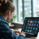 Jeune professionnel utilisant un ordinateur avec interface Pix