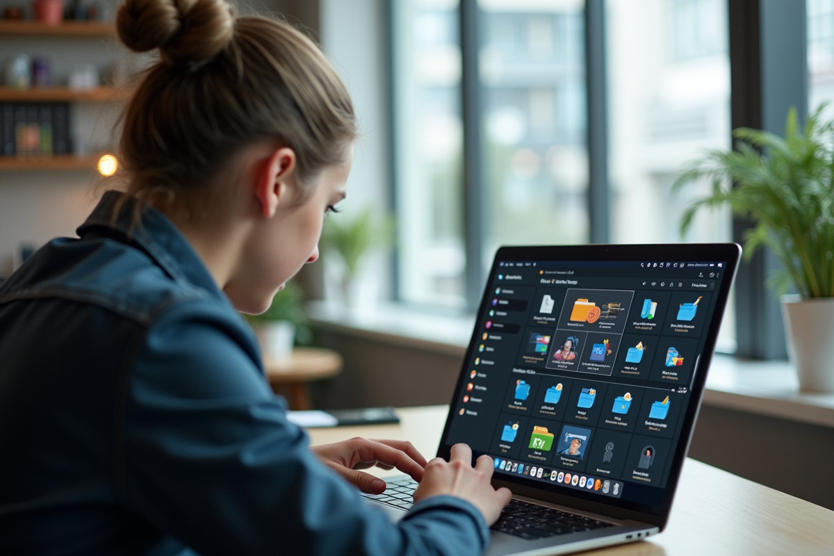 Jeune professionnel utilisant un ordinateur avec interface Pix