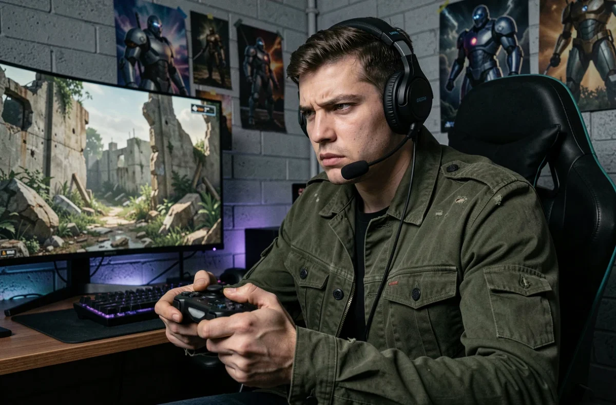 Joueur immergé dans Gears of War E-Day avec manette en main devant un écran affichant un univers post-apocalyptique