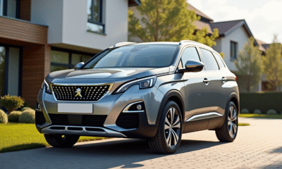 Peugeot 3008 gris brillant devant maison moderne ensoleillee