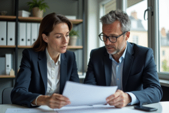 Businesswoman et businessman à un bureau parisien