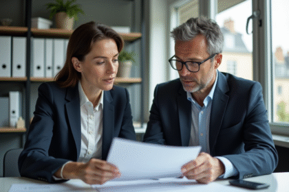 Businesswoman et businessman à un bureau parisien