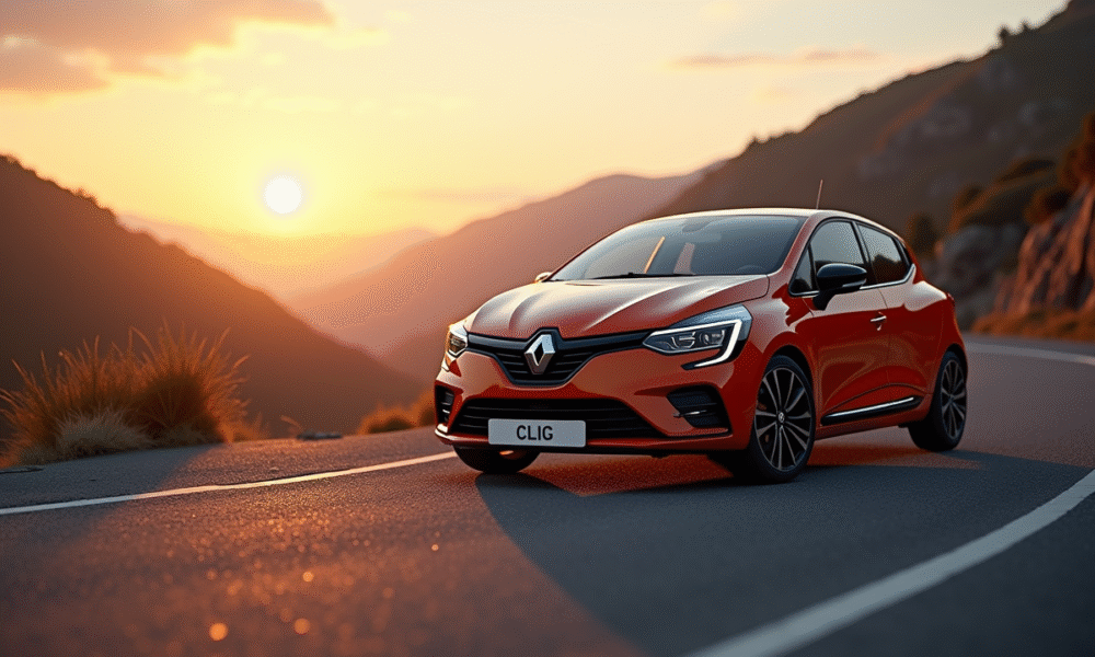 Renault Clio 2 V6 au lever du soleil en montagne