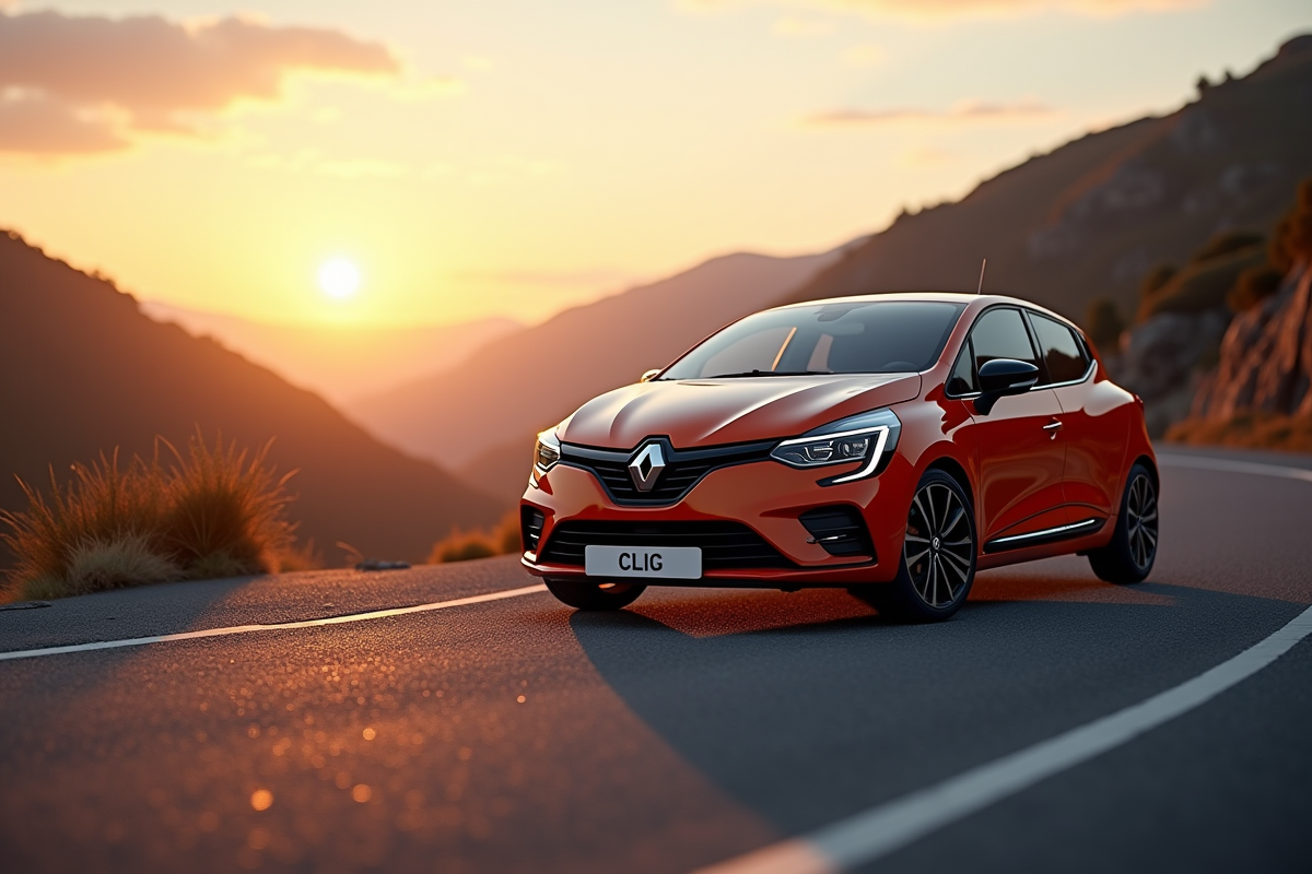 Renault Clio 2 V6 au lever du soleil en montagne