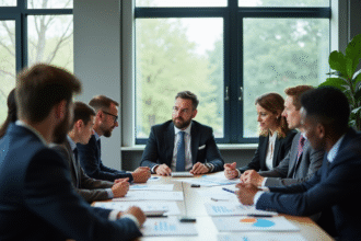 Réunion d'affaires avec professionnels divers en discussion