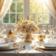 Table élégante pour anniversaire de diamant avec décoration or et blanc